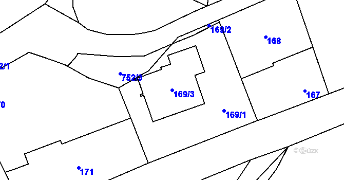 Parcela st. 169/3 v KÚ Přední Kopanina, Katastrální mapa