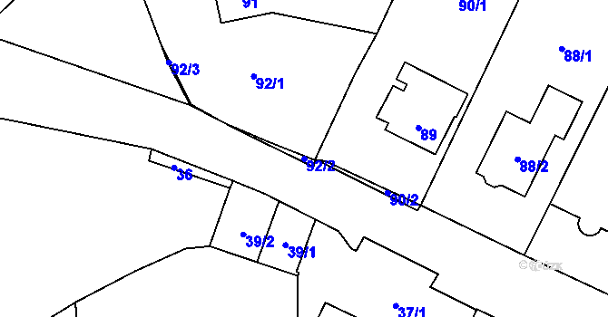 Parcela st. 92/2 v KÚ Přední Kopanina, Katastrální mapa