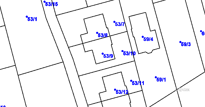 Parcela st. 53/9 v KÚ Přední Kopanina, Katastrální mapa