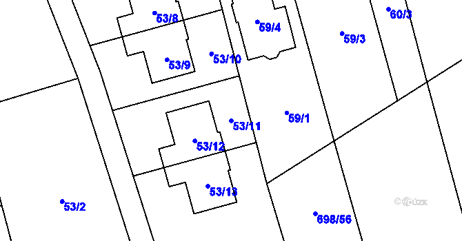 Parcela st. 53/11 v KÚ Přední Kopanina, Katastrální mapa