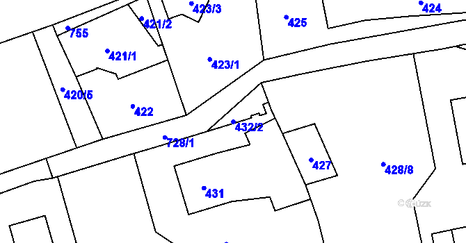 Parcela st. 432/2 v KÚ Přední Kopanina, Katastrální mapa