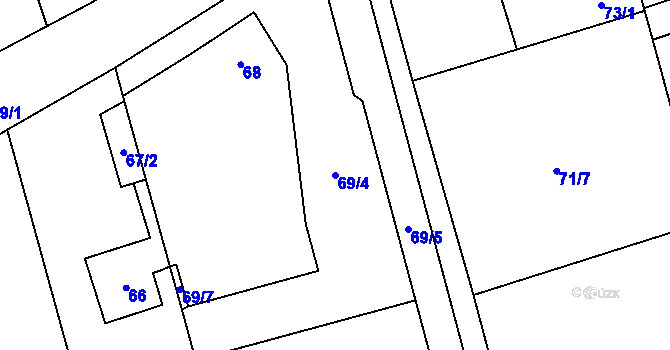Parcela st. 69/4 v KÚ Přední Kopanina, Katastrální mapa