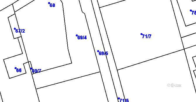 Parcela st. 69/5 v KÚ Přední Kopanina, Katastrální mapa