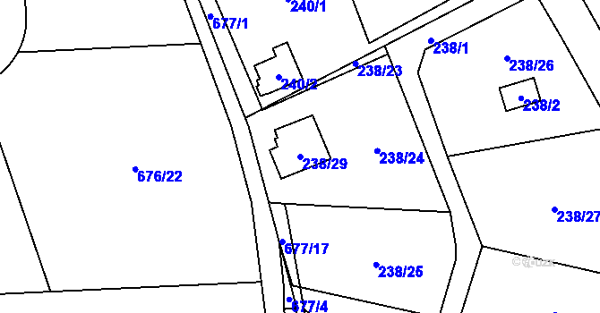 Parcela st. 238/29 v KÚ Přední Kopanina, Katastrální mapa