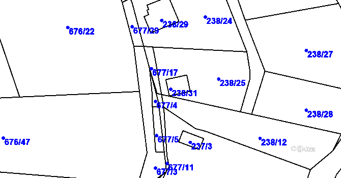Parcela st. 238/31 v KÚ Přední Kopanina, Katastrální mapa