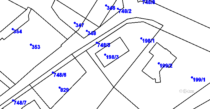 Parcela st. 198/3 v KÚ Přední Kopanina, Katastrální mapa