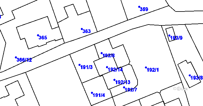 Parcela st. 192/8 v KÚ Přední Kopanina, Katastrální mapa