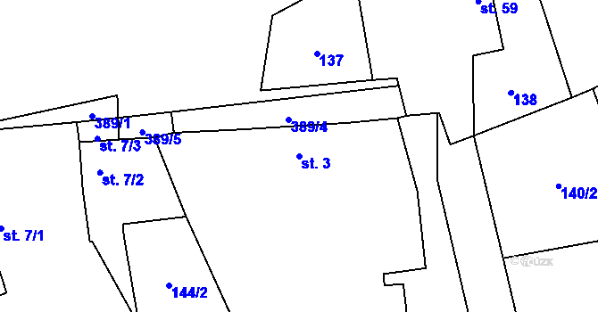 Parcela st. 3 v KÚ Přední Lhota u Poděbrad, Katastrální mapa