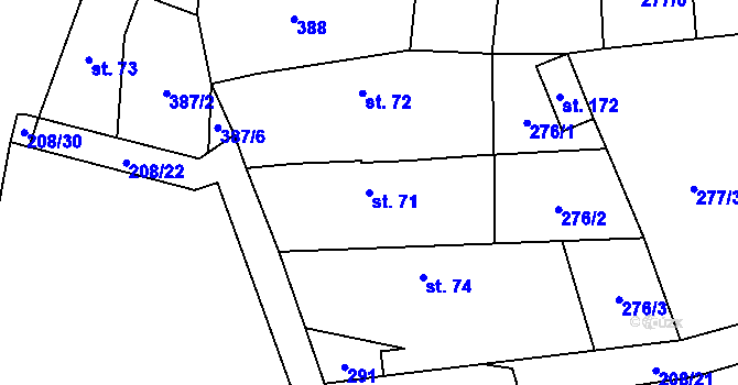 Parcela st. 71 v KÚ Přední Lhota u Poděbrad, Katastrální mapa