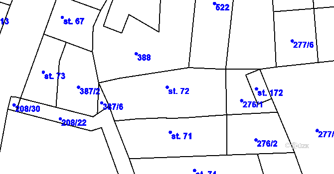 Parcela st. 72 v KÚ Přední Lhota u Poděbrad, Katastrální mapa