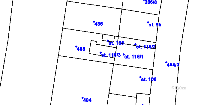 Parcela st. 116/3 v KÚ Přední Lhota u Poděbrad, Katastrální mapa