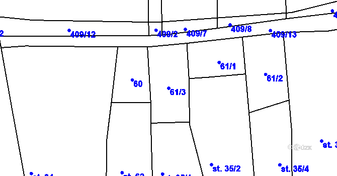 Parcela st. 61/3 v KÚ Přední Lhota u Poděbrad, Katastrální mapa
