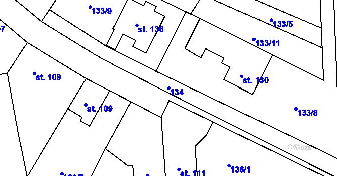 Parcela st. 134 v KÚ Přední Lhota u Poděbrad, Katastrální mapa