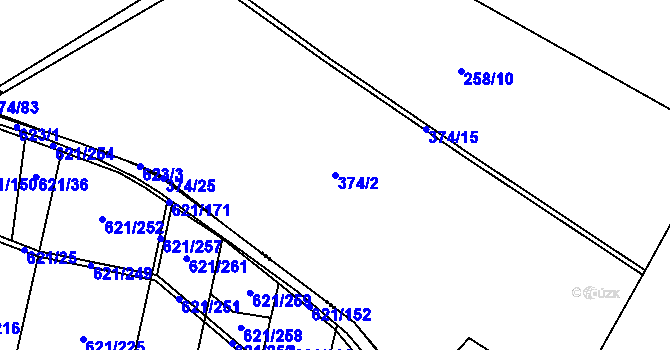 Parcela st. 374/2 v KÚ Přední Lhota u Poděbrad, Katastrální mapa