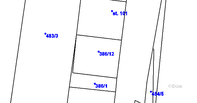 Parcela st. 386/12 v KÚ Přední Lhota u Poděbrad, Katastrální mapa