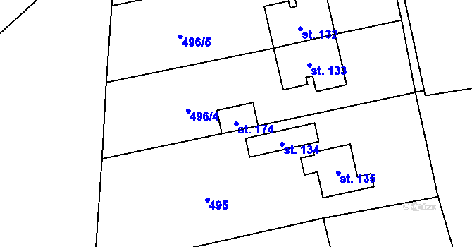 Parcela st. 174 v KÚ Přední Lhota u Poděbrad, Katastrální mapa