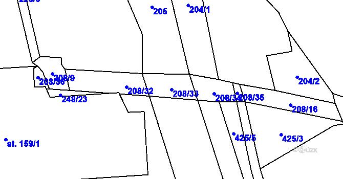 Parcela st. 208/33 v KÚ Přední Lhota u Poděbrad, Katastrální mapa
