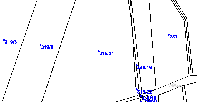 Parcela st. 316/21 v KÚ Přední Lhota u Poděbrad, Katastrální mapa