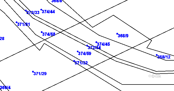 Parcela st. 372/34 v KÚ Přední Lhota u Poděbrad, Katastrální mapa