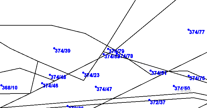 Parcela st. 374/53 v KÚ Přední Lhota u Poděbrad, Katastrální mapa