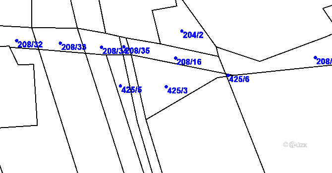 Parcela st. 425/3 v KÚ Přední Lhota u Poděbrad, Katastrální mapa