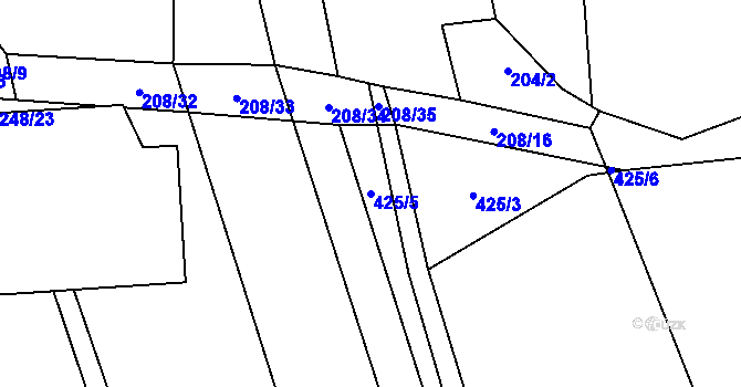 Parcela st. 425/5 v KÚ Přední Lhota u Poděbrad, Katastrální mapa