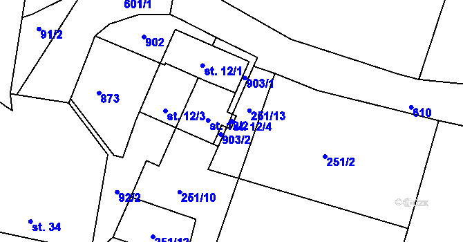 Parcela st. 12/4 v KÚ Petrovičky u Předslavi, Katastrální mapa