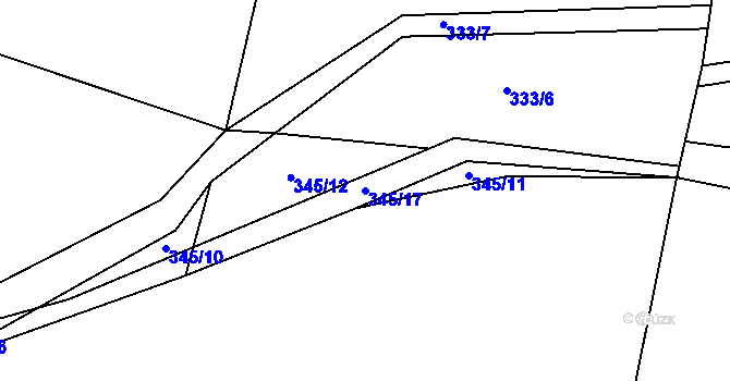 Parcela st. 345/17 v KÚ Všechlapy u Volyně, Katastrální mapa
