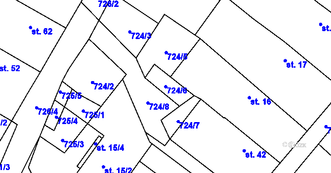Parcela st. 724/6 v KÚ Přehořov u Soběslavi, Katastrální mapa