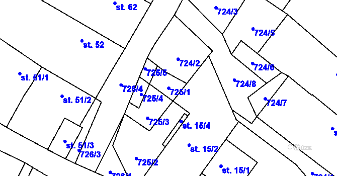 Parcela st. 725/1 v KÚ Přehořov u Soběslavi, Katastrální mapa