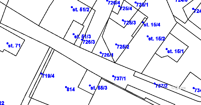 Parcela st. 726/1 v KÚ Přehořov u Soběslavi, Katastrální mapa