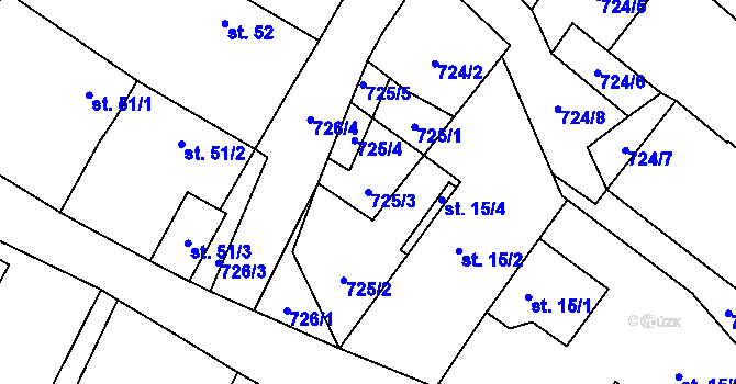 Parcela st. 725/3 v KÚ Přehořov u Soběslavi, Katastrální mapa