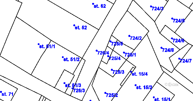 Parcela st. 726/4 v KÚ Přehořov u Soběslavi, Katastrální mapa
