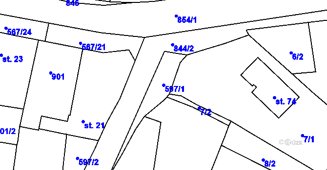 Parcela st. 597/1 v KÚ Bítov u Přehýšova, Katastrální mapa