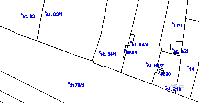 Parcela st. 64/1 v KÚ Přehýšov, Katastrální mapa