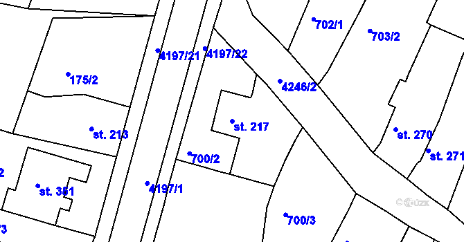 Parcela st. 217 v KÚ Přehýšov, Katastrální mapa