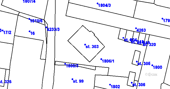Parcela st. 303 v KÚ Přehýšov, Katastrální mapa