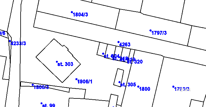 Parcela st. 304 v KÚ Přehýšov, Katastrální mapa