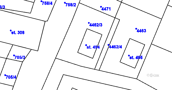 Parcela st. 494 v KÚ Přehýšov, Katastrální mapa