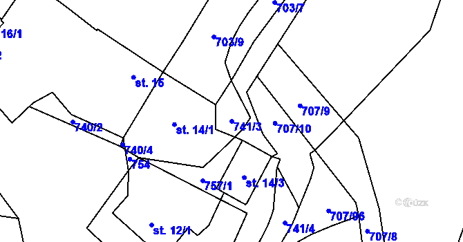 Parcela st. 741/3 v KÚ Radějovice u Přehýšova, Katastrální mapa