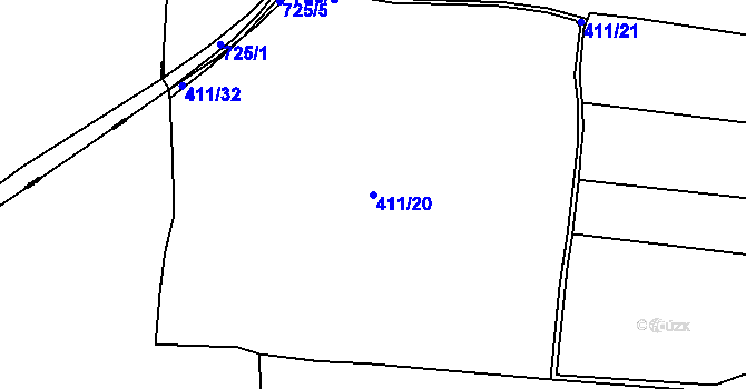 Parcela st. 411/20 v KÚ Radějovice u Přehýšova, Katastrální mapa