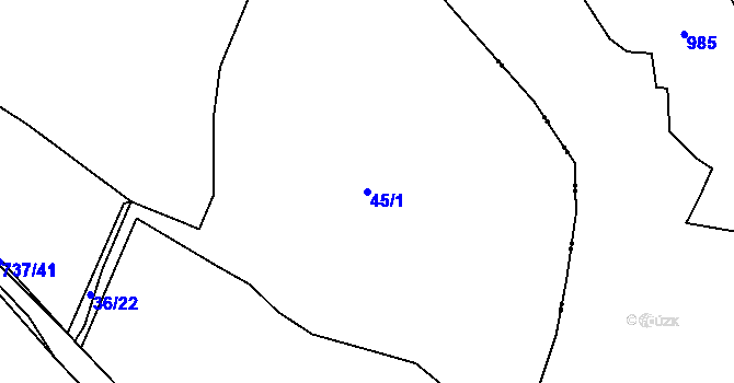 Parcela st. 45/1 v KÚ Radějovice u Přehýšova, Katastrální mapa