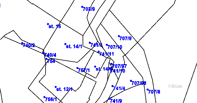 Parcela st. 741/11 v KÚ Radějovice u Přehýšova, Katastrální mapa