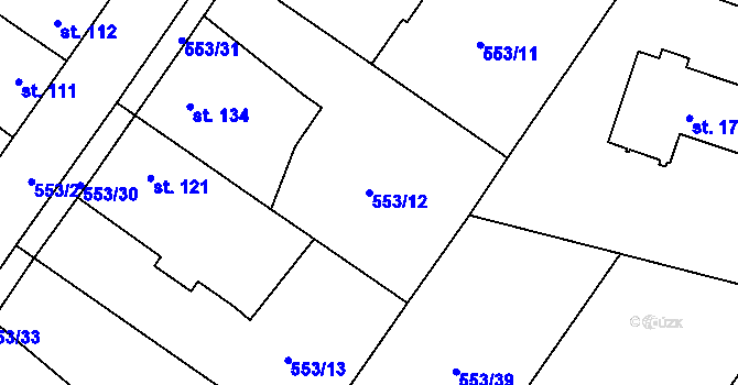 Parcela st. 553/12 v KÚ Přelíc, Katastrální mapa