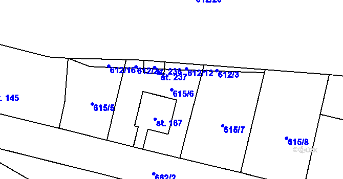 Parcela st. 615/6 v KÚ Přelíc, Katastrální mapa