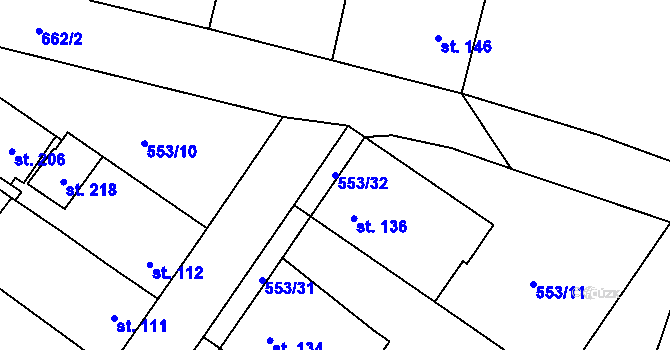 Parcela st. 553/32 v KÚ Přelíc, Katastrální mapa