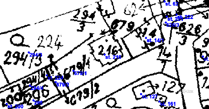 Parcela st. 216 v KÚ Přelíc, Katastrální mapa
