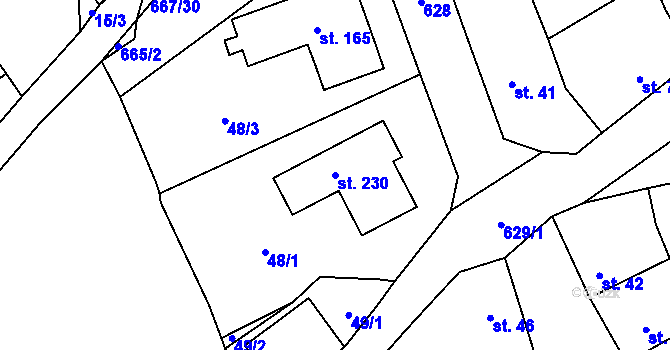 Parcela st. 230 v KÚ Přelíc, Katastrální mapa