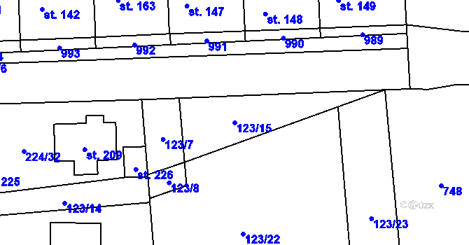 Parcela st. 123/15 v KÚ Přelíc, Katastrální mapa
