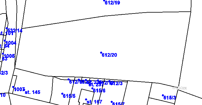 Parcela st. 612/20 v KÚ Přelíc, Katastrální mapa